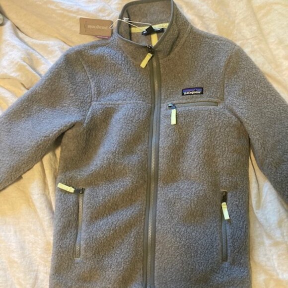 Patagonia Womens Retro Pile Jacket Salt Gray Jellyfish Yellow Size XS - Picture 1 of 4